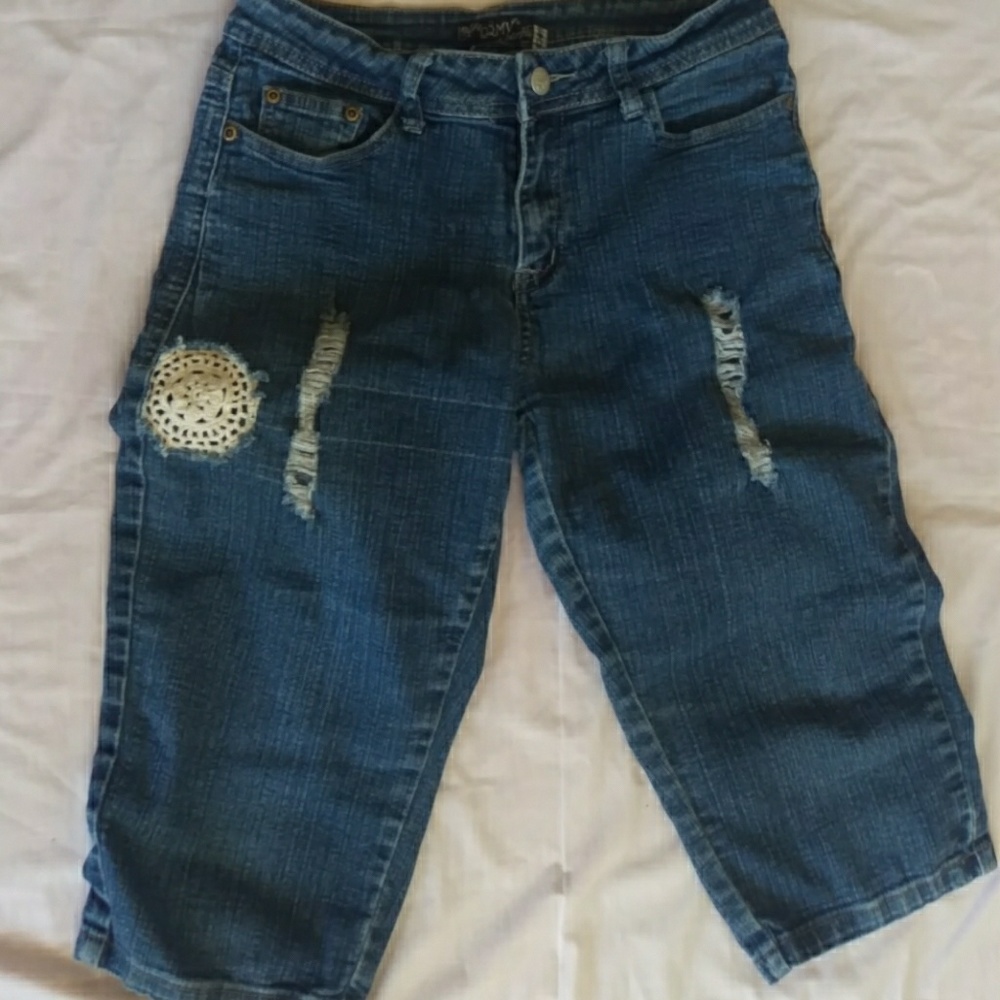 QQmy cropped crochet distressed denim shorts